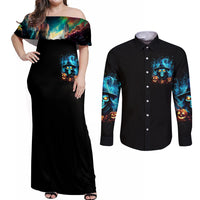 Witch Skull Halloween Couples Matching Off Shoulder Maxi Dress and Long Sleeve Button Shirt I Didn't Becom A Witch - Wonder Print Shop