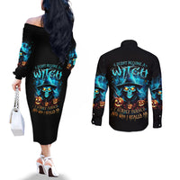 Witch Skull Halloween Couples Matching Off The Shoulder Long Sleeve Dress and Long Sleeve Button Shirt I Didn't Becom A Witch DT01
