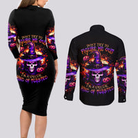 Wizard Skull Halloween Couples Matching Long Sleeve Bodycon Dress and Long Sleeve Button Shirt Don't Try To Figure Me Out I'm A Special - Wonder Print Shop
