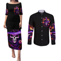 Wizard Skull Halloween Couples Matching Puletasi Dress and Long Sleeve Button Shirt Don't Try To Figure Me Out I'm A Special - Wonder Print Shop
