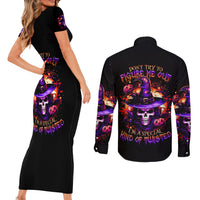 Wizard Skull Halloween Couples Matching Short Sleeve Bodycon Dress and Long Sleeve Button Shirt Don't Try To Figure Me Out I'm A Special - Wonder Print Shop