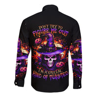 Wizard Skull Halloween Long Sleeve Button Shirt Don't Try To Figure Me Out I'm A Special - Wonder Print Shop