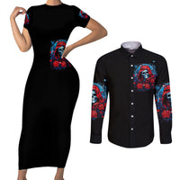Lady Skull Couples Matching Short Sleeve Bodycon Dress and Long Sleeve Button Shirt They Ask You To Be Yourself And Yet They Judge You - Wonder Print Shop