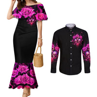 Three Rose Skull Couples Matching Mermaid Dress and Long Sleeve Button Shirt Stuck Between Idk Idc And Idgaf DT01