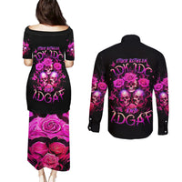 Three Rose Skull Couples Matching Puletasi Dress and Long Sleeve Button Shirt Stuck Between Idk Idc And Idgaf - Wonder Print Shop