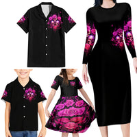 Three Rose Skull Family Matching Long Sleeve Bodycon Dress and Hawaiian Shirt Stuck Between Idk Idc And Idgaf - Wonder Print Shop