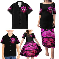 Three Rose Skull Family Matching Puletasi Dress and Hawaiian Shirt Stuck Between Idk Idc And Idgaf - Wonder Print Shop