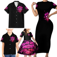 Three Rose Skull Family Matching Short Sleeve Bodycon Dress and Hawaiian Shirt Stuck Between Idk Idc And Idgaf - Wonder Print Shop