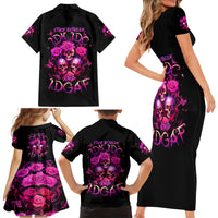 Three Rose Skull Family Matching Short Sleeve Bodycon Dress and Hawaiian Shirt Stuck Between Idk Idc And Idgaf - Wonder Print Shop