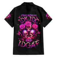 Three Rose Skull Family Matching Short Sleeve Bodycon Dress and Hawaiian Shirt Stuck Between Idk Idc And Idgaf - Wonder Print Shop