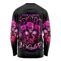 Three Rose Skull Long Sleeve Shirt Stuck Between Idk Idc And Idgaf - Wonder Print Shop