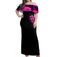 Three Rose Skull Off Shoulder Maxi Dress Stuck Between Idk Idc And Idgaf - Wonder Print Shop