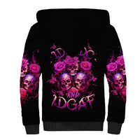 Three Rose Skull Sherpa Hoodie Stuck Between Idk Idc And Idgaf - Wonder Print Shop