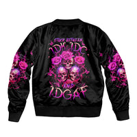 Three Rose Skull Sleeve Zip Bomber Jacket Stuck Between Idk Idc And Idgaf - Wonder Print Shop