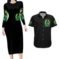 Witch Skull Couples Matching Long Sleeve Bodycon Dress and Hawaiian Shirt We Are The Granddaughters Of The Witches - Wonder Print Shop