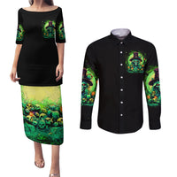 Witch Skull Couples Matching Puletasi Dress and Long Sleeve Button Shirt We Are The Granddaughters Of The Witches - Wonder Print Shop