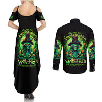 Witch Skull Couples Matching Summer Maxi Dress and Long Sleeve Button Shirt We Are The Granddaughters Of The Witches - Wonder Print Shop