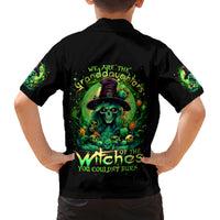 Witch Skull Family Matching Off Shoulder Long Sleeve Dress and Hawaiian Shirt We Are The Granddaughters Of The Witches - Wonder Print Shop