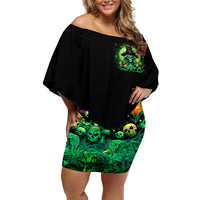 Witch Skull Off Shoulder Short Dress We Are The Granddaughters Of The Witches - Wonder Print Shop