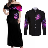 Witch Skull Couples Matching Off Shoulder Maxi Dress and Long Sleeve Button Shirt It's More Fun Being The Wicked Witch - Wonder Print Shop