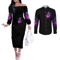 Witch Skull Couples Matching Off The Shoulder Long Sleeve Dress and Long Sleeve Button Shirt It's More Fun Being The Wicked Witch DT01