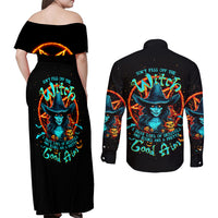 Witch Skull Couples Matching Off Shoulder Maxi Dress and Long Sleeve Button Shirt Don't Pss Off The Witch - Wonder Print Shop