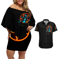Witch Skull Couples Matching Off Shoulder Short Dress and Hawaiian Shirt Don't Pss Off The Witch - Wonder Print Shop