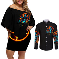 Witch Skull Couples Matching Off Shoulder Short Dress and Long Sleeve Button Shirt Don't Pss Off The Witch - Wonder Print Shop