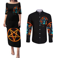 Witch Skull Couples Matching Puletasi Dress and Long Sleeve Button Shirt Don't Pss Off The Witch - Wonder Print Shop