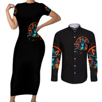 Witch Skull Couples Matching Short Sleeve Bodycon Dress and Long Sleeve Button Shirt Don't Pss Off The Witch - Wonder Print Shop