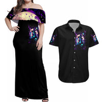 Witch Skull Couples Matching Off Shoulder Maxi Dress and Hawaiian Shirt Hello Darkness My Old Friend - Wonder Print Shop