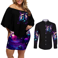 Witch Skull Couples Matching Off Shoulder Short Dress and Long Sleeve Button Shirt Hello Darkness My Old Friend - Wonder Print Shop