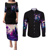 Witch Skull Couples Matching Puletasi Dress and Long Sleeve Button Shirt Hello Darkness My Old Friend - Wonder Print Shop