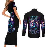 Witch Skull Couples Matching Short Sleeve Bodycon Dress and Long Sleeve Button Shirt Hello Darkness My Old Friend - Wonder Print Shop