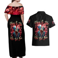 Couple Skull Couples Matching Off Shoulder Maxi Dress and Hawaiian Shirt You & Me We Got This - Wonder Print Shop
