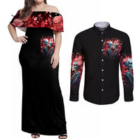 Couple Skull Couples Matching Off Shoulder Maxi Dress and Long Sleeve Button Shirt You & Me We Got This - Wonder Print Shop