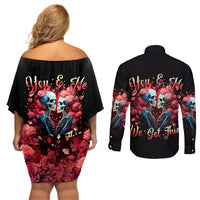 Couple Skull Couples Matching Off Shoulder Short Dress and Long Sleeve Button Shirt You & Me We Got This - Wonder Print Shop