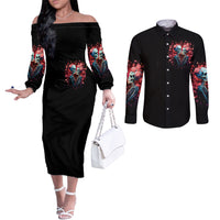 Couple Skull Couples Matching Off The Shoulder Long Sleeve Dress and Long Sleeve Button Shirt You & Me We Got This DT01