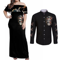 Girl Skull Couples Matching Off Shoulder Maxi Dress and Long Sleeve Button Shirts Don't Try To Figured Me Out I Special Kind - Wonder Print Shop