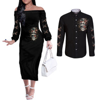 Girl Skull Couples Matching Off The Shoulder Long Sleeve Dress and Long Sleeve Button Shirts Don't Try To Figured Me Out I Special Kind DT01