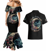 Moon Skull Couples Matching Mermaid Dress and Hawaiian Shirt Hello Darkness My Old Friend Moon - Wonder Print Shop
