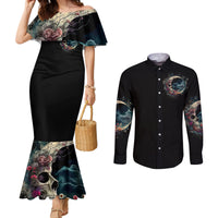 Moon Skull Couples Matching Mermaid Dress and Long Sleeve Button Shirts Hello Darkness My Old Friend Moon DT01