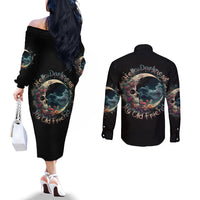Moon Skull Couples Matching Off The Shoulder Long Sleeve Dress and Long Sleeve Button Shirts Hello Darkness My Old Friend Moon DT01