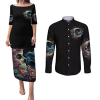 Moon Skull Couples Matching Puletasi Dress and Long Sleeve Button Shirts Hello Darkness My Old Friend Moon - Wonder Print Shop