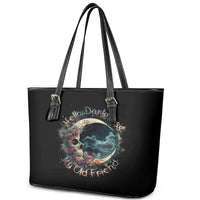 Moon Skull Leather Tote Bag Hello Darkness My Old Friend Moon - Wonder Print Shop