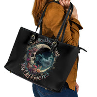 Moon Skull Leather Tote Bag Hello Darkness My Old Friend Moon - Wonder Print Shop