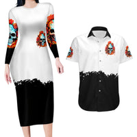 Flower Skull Couples Matching Long Sleeve Bodycon Dress and Hawaiian Shirt Don't Try To Figured Me Out I Special Kind Fire Flower - Wonder Print Shop