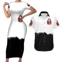Flower Skull Couples Matching Short Sleeve Bodycon Dress and Hawaiian Shirt Don't Try To Figured Me Out I Special Kind Fire Flower - Wonder Print Shop