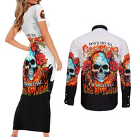 Flower Skull Couples Matching Short Sleeve Bodycon Dress and Long Sleeve Button Shirts Don't Try To Figured Me Out I Special Kind Fire Flower - Wonder Print Shop