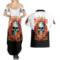 Flower Skull Couples Matching Summer Maxi Dress and Hawaiian Shirt Don't Try To Figured Me Out I Special Kind Fire Flower - Wonder Print Shop